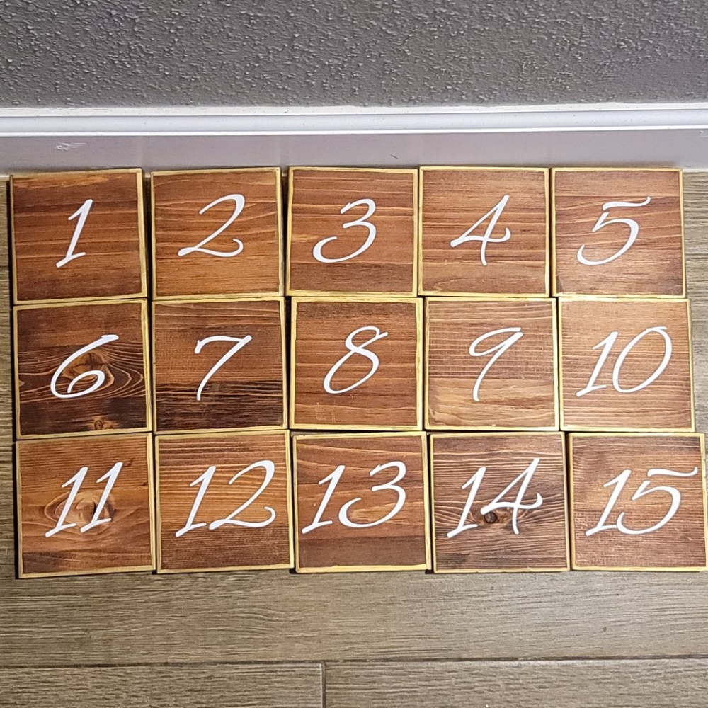 Rustic wood block table numbers